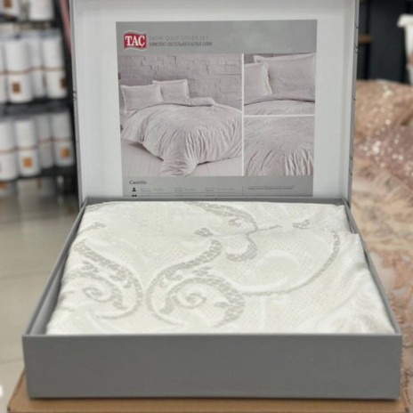 Lenjerie pat TAC Castilo crem satin de lux, design sofisticat, bumbac 100%