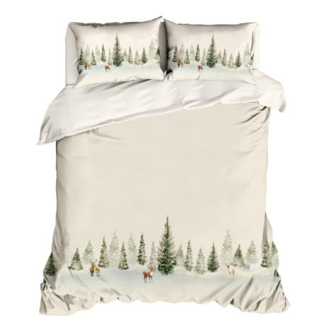 Lenjerie de pat craciun 3d pine bumbac 100% ranforce cu brazi