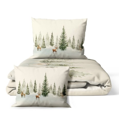 Lenjerie de pat craciun 3d pine bumbac 100% ranforce cu brazi