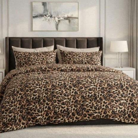 Lenjerie de pat dublu din bumbac 100% creponata cu imprimeu leopard