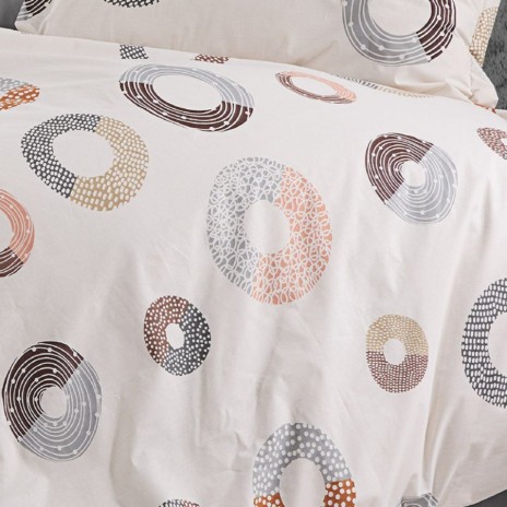 Lenjerie pat dublu creponata 160x200 cm bumbac, cercuri maro/gri, set 4 piese pentru saltea 160x200 cm, design delicat si elegant.