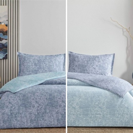 lenjerie pat dublu tac cu 2 fete shimmer albastru ranforce