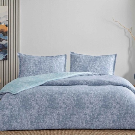 lenjerie pat dublu tac cu 2 fete shimmer albastru ranforce