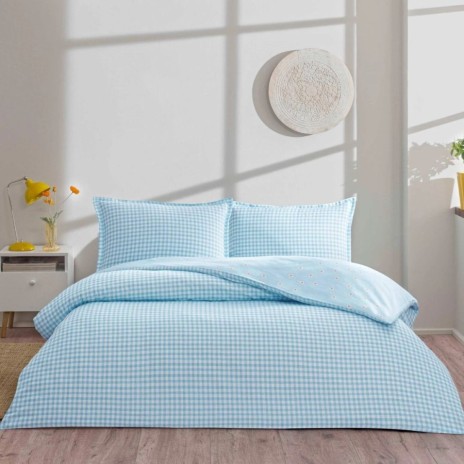 lenjerie pat dublu bumbac ranforce tac dorian albastru