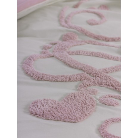 Lenjerie de pat Cotton Box Bellini Pink, bumbac 100% ranforce, broderii în relief, set 6 piese, culori roz și crem.