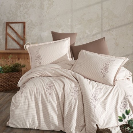 Lenjerie pat dublă bumbac ranforce cu broderie florală Clasy Home Eterna