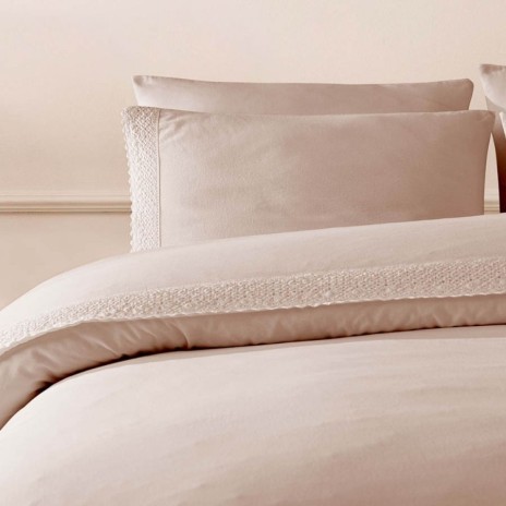 Lenjerie pat dublu cu dantela crosetata Lavinya Ballet roz pudrat bumbac 100% ranforce prespalat Bahar Tekstil
