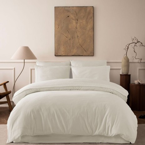 Lenjerie pat dublu cu dantela crosetata Lavinya Dove ecru bumbac 100% ranforce prespalat Bahar Tekstil