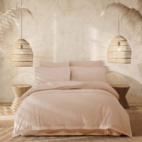 Lenjerie pat dublu cu dantela crosetata Tylia Ballet roz pudrat bumbac 100% ranforce prespalat Bahar Tekstil