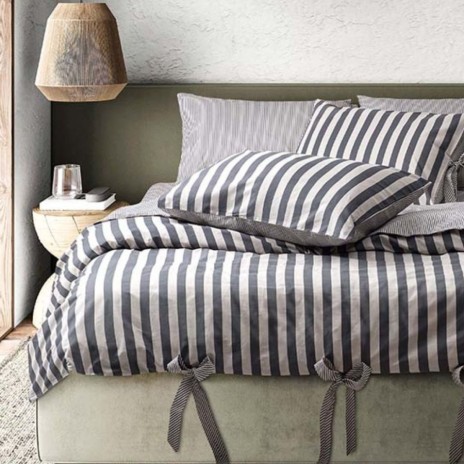 Lenjerie pat dublu bumbac 100% ranforce MySleep Harbor bej cu dungi antracit și funde decorative