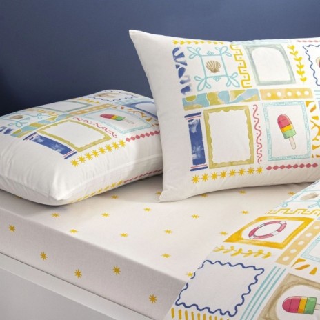 Set lenjerie de pat dublu Vario TAC din bumbac 100 % ranforce, imprimeu marin colorat și cearșaf cu elastic
