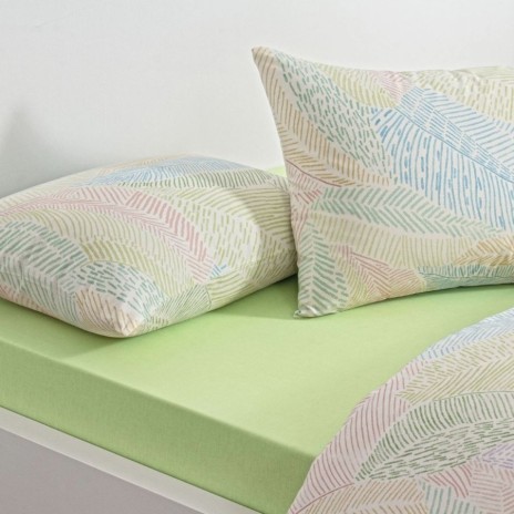 Set lenjerie de pat dublu Cardie TAC din bumbac 100 % ranforce, imprimeu frunze pastel de palmier
