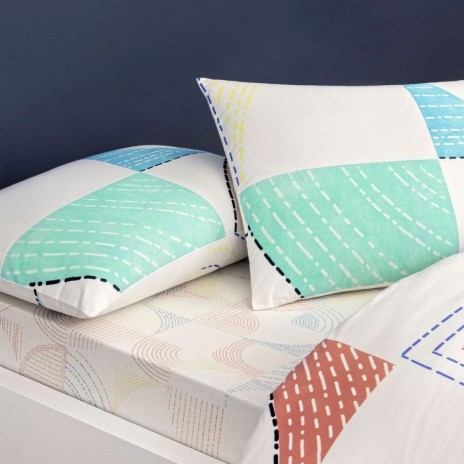 Set lenjerie de pat dublu Luvina TAC din bumbac 100 % ranforce, imprimeu geometric pastel pe fond ivoire