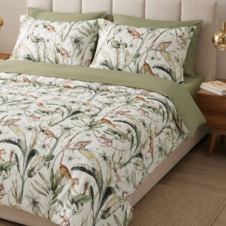 Lenjerie de pat dublu cu elastic Canopia Cotton Pro Pucioasa bumbac ranforce premium model jungla tropicala