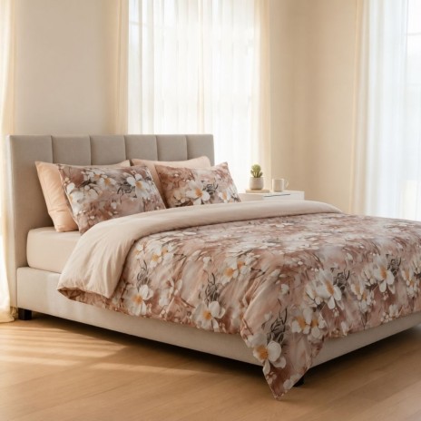 Lenjerie de pat dublu cu elastic Champagne Blossom Cotton Pro Pucioasa bumbac ranforce premium model flori albe