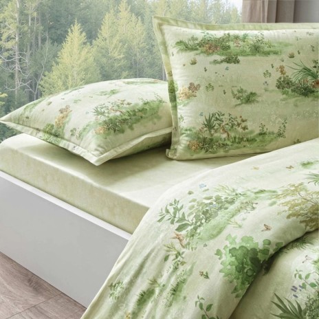 lenjerie de pat TAC Reborn Avora Verde cu elastic cu peisaj
