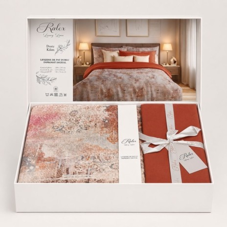 Lenjerie de pat dublu cu elastic Dusty Kilim Cotton Pro Pucioasa bumbac ranforce premium model abstract etno
