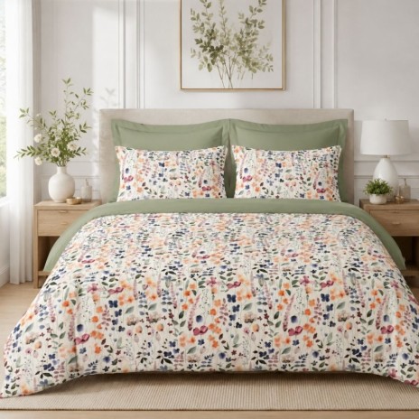 Lenjerie de pat dublu cu elastic Lumerose Cotton Pro Pucioasa bumbac ranforce premium model floral cu fluturi