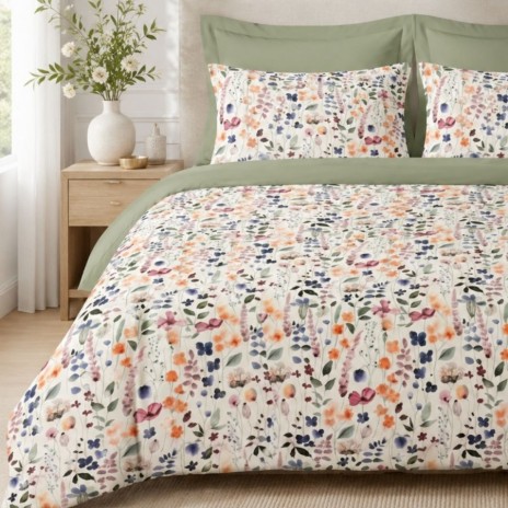 Lenjerie de pat dublu cu elastic Lumerose Cotton Pro Pucioasa bumbac ranforce premium model floral cu fluturi