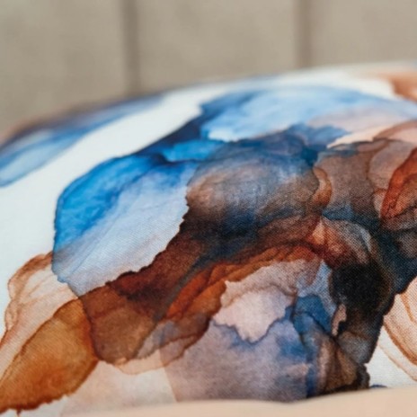 Lenjerie de pat dublu cu elastic Ocean Flow Cotton Pro Pucioasa bumbac ranforce premium design abstract albastru maro bej