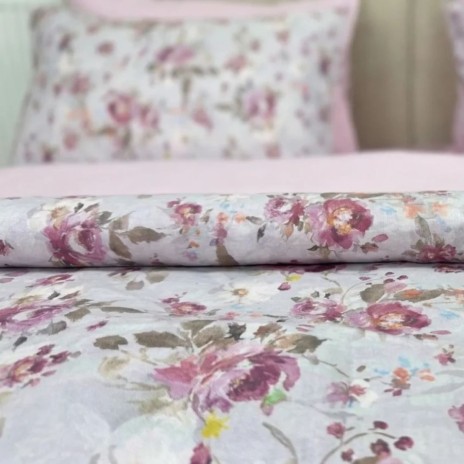 lenjerie de pat dublu cu elastic Rose Harmony cu trandafiri Cotton Pro Pucioasa bumbac ranforce premium model floral roz