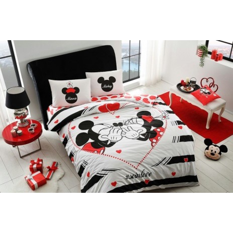 Lenjerie de pat dublu cu elemente fosforescente, Tac Disney, Minnie & Mickey Amour