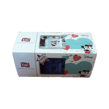 Lenjerie de pat dublu din bumbac 100% ranforce, model Disney Minnie & Mickey Love Day, cu elemente fosforescente.