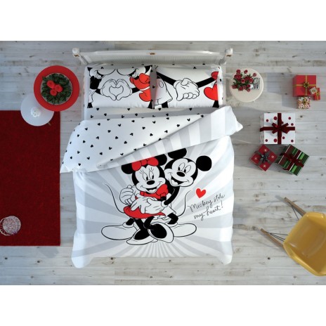 Lenjerie de pat dublu cu elemente fosforescente, Tac Disney Minnie & Mickey, Love Day