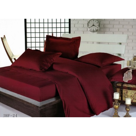 Lenjerie de pat grena damasc din bumbac 100% cu dungă de 1 cm lățime, specială pentru hoteluri, set 4 piese