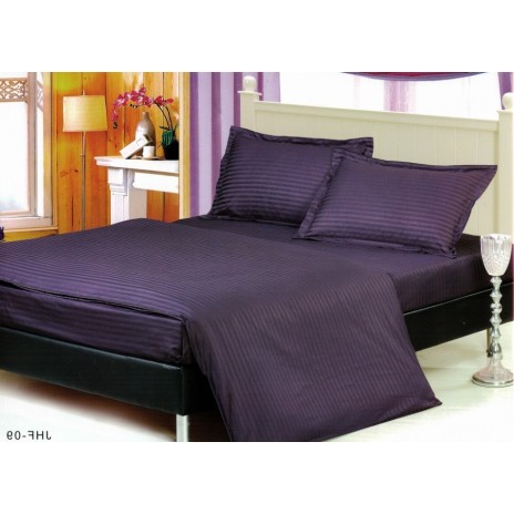 Lenjerie de pat violet închis damasc din bumbac 100% cu dungă de 1 cm lățime, specială pentru hoteluri, set 4 piese