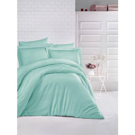 Lenjerie pat mint damasc gros, bumbac 100%, 6 piese