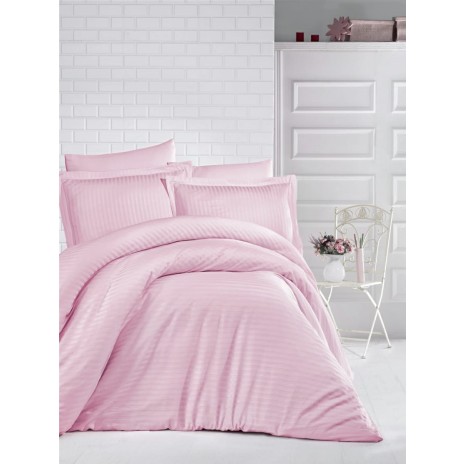 Set de lenjerie de pat dublu în nuanță de roz din damasc, perfect pentru un decor elegant și confortabil