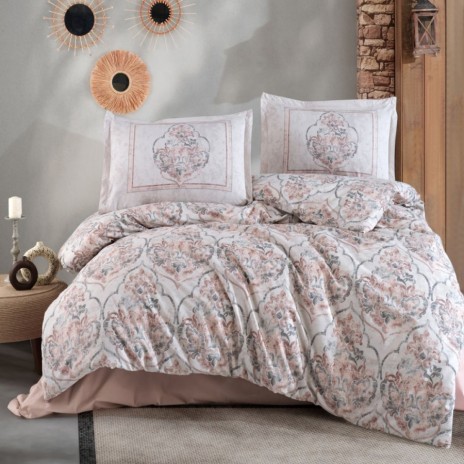 Lenjerie de pat dublu din bumbac 100% ranforce, model floral Hezen – model elegant, textură moale și rezistentă