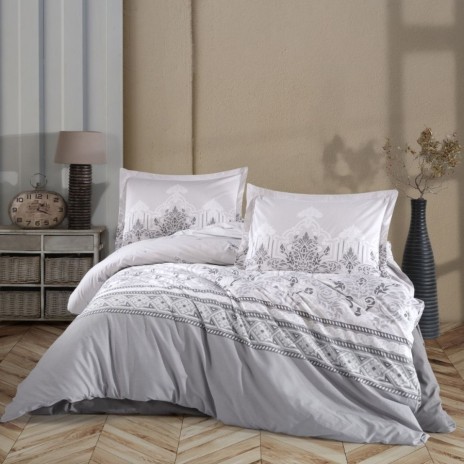 Lenjerie pat dublu bumbac 100% ranforceVinta cu imprimeu baroc si geometric gri