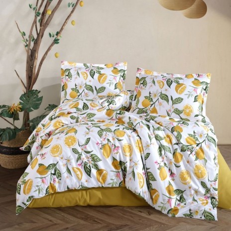 Lenjerie de pat dublu din bumbac 100% ranforce, Lime cu lamai