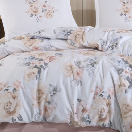 Lenjerie pat dublu bumbac 100% ranforce Floral Bej 200x220