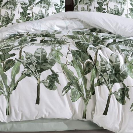 Lenjerie de pat dublu din bumbac 100% ranforce cu frunze tropicale