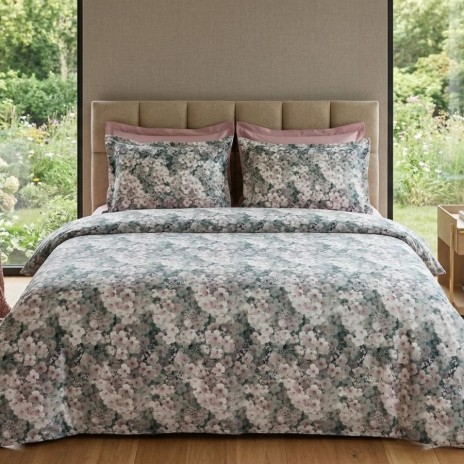 Lenjerie de pat dubla bumbac 100% satinat florala pastel verde roz, 4 piese, fabricata in Romania