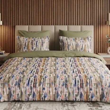 Lenjerie de pat dubla bumbac 100% reversibila verde abstract, 4 piese, fabricata in Romania