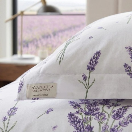 Lenjerie de pat dubla bumbac 100% satinat lavanda mov, 4 piese, fabricata in Romania