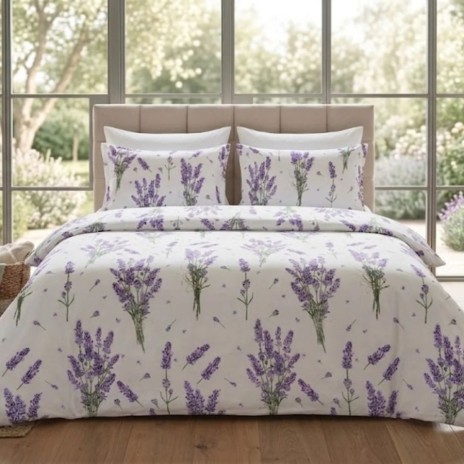 Lenjerie de pat dubla bumbac 100% satinat lavanda mov, 4 piese, fabricata in Romania