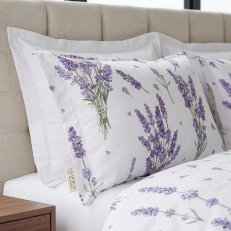 Lenjerie de pat dubla bumbac 100% satinat lavanda mov, 4 piese, fabricata in Romania