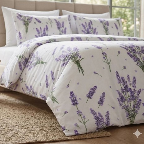 Lenjerie de pat dubla bumbac 100% satinat lavanda mov, 4 piese, fabricata in Romania