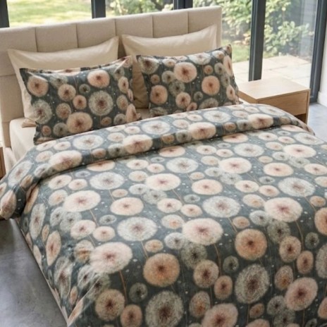 Lenjerie de pat dubla bumbac 100% satinat papdii verde, crem 4 piese fabricata in Romania