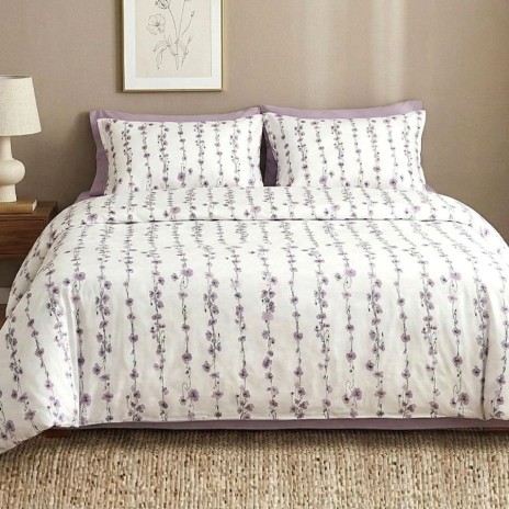 Lenjerie de pat dublu bumbac 100% satinat Ralex Pucioasa model floricele mov delicate