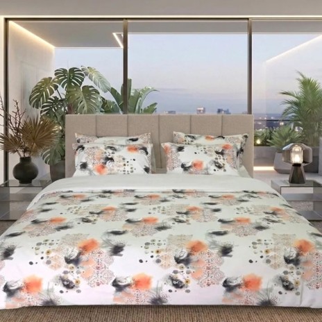 Lenjerie de pat dubla bumbac 100% reversibila etno abstract, 4 piese, fabricata in Romania