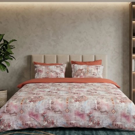 Lenjerie de pat dubla cu elastic din bumbac 100% reversibila abstract kilim elegant, 4 piese, fabricata in Romania