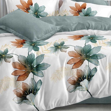 Lenjerie pat finet 6 piese cu frunze naturale in nuante de vere, bej