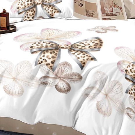 Lenjerie pat finet 6 piese flori si fundite animal print