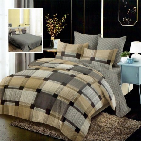 Set lenjerie de pat finet 6 piese cucarouri bej/gri, cearceaf pilota 200x220 cm